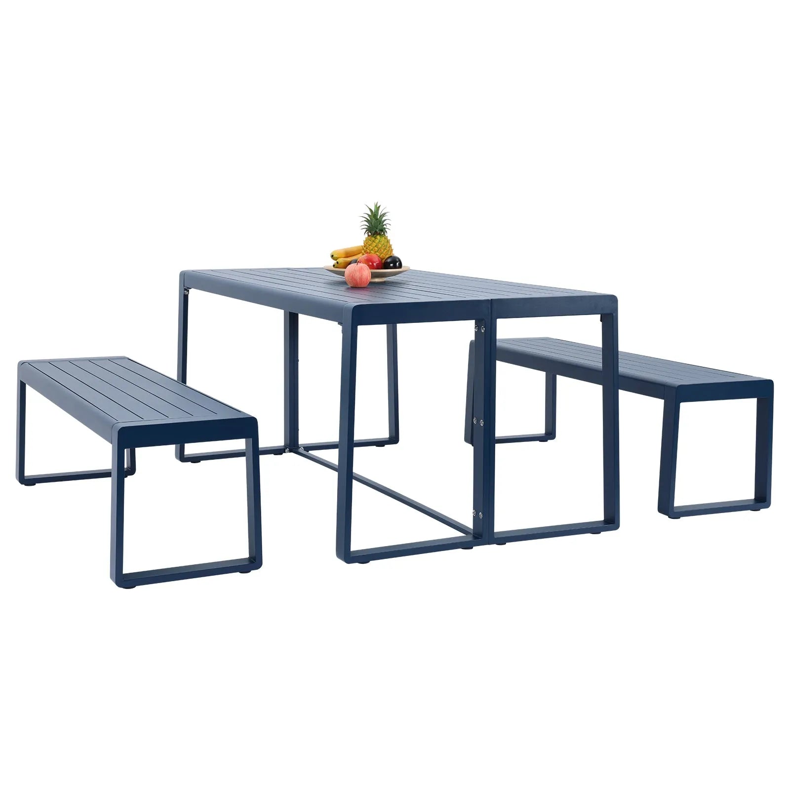 3-Piece Outdoor Patio Aluminum Dining Set with 1 Rectangular Picnic Table and 2 Benches - Aoodor